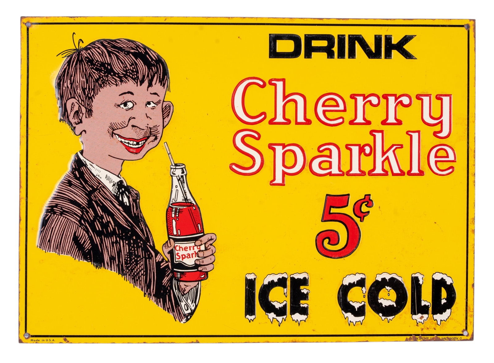 Cherry Sparkle Drink Metal Sign: Cherry Sparkle Drink metal sign. Measures approx. 10" x 14".