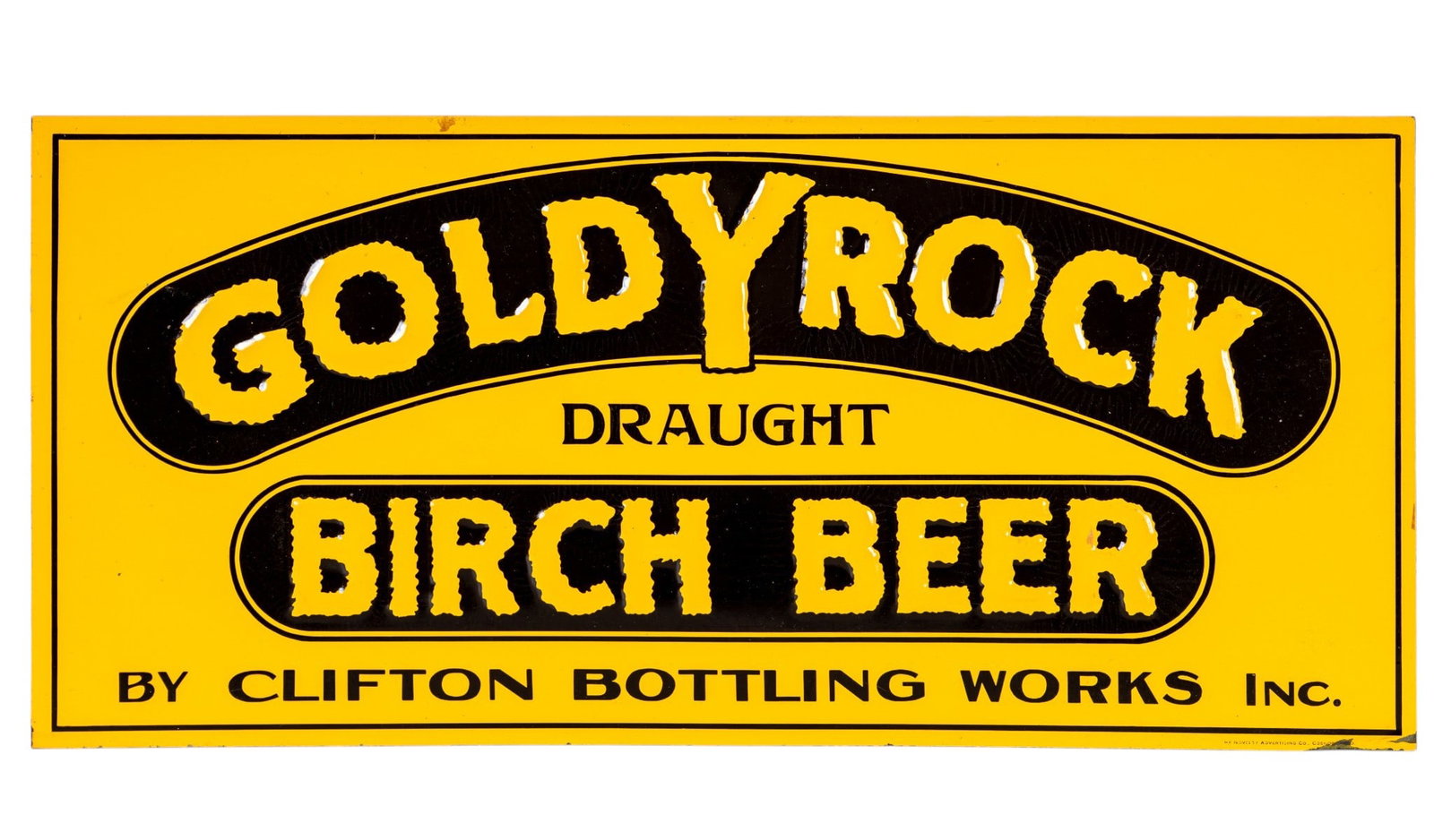 Vintage Goldy Rock Birch Beer Metal Trade Sign: Vintage Goldy Rock Birch Beer metal trade sign. Measures approx. 9.25" x 20".