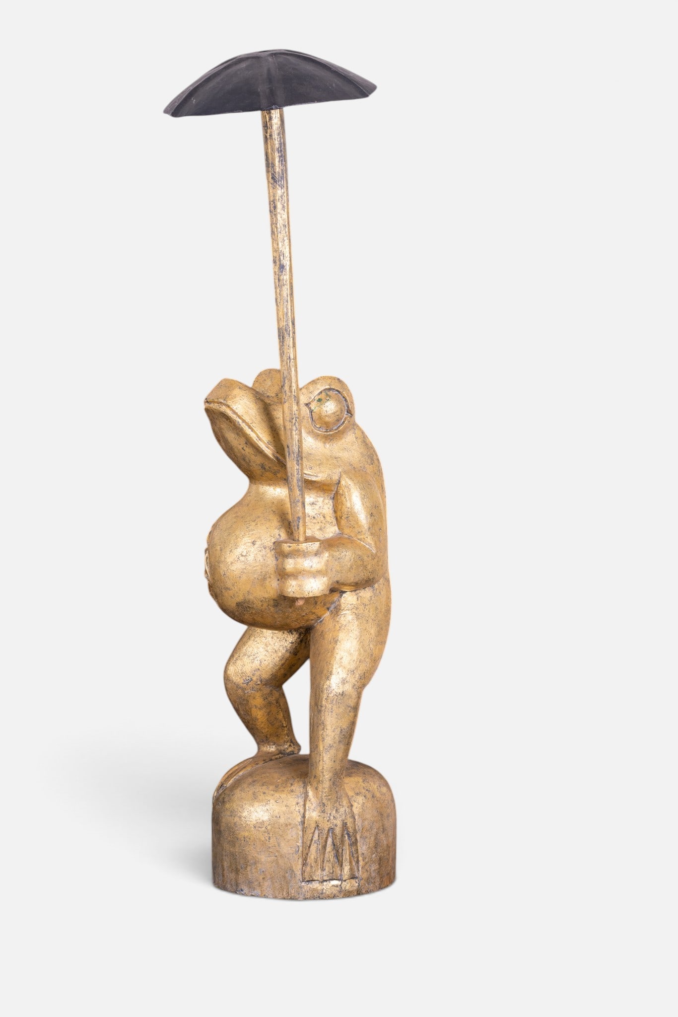 Gold Tone Frog Holding Umbrella Statue (1 of 12)