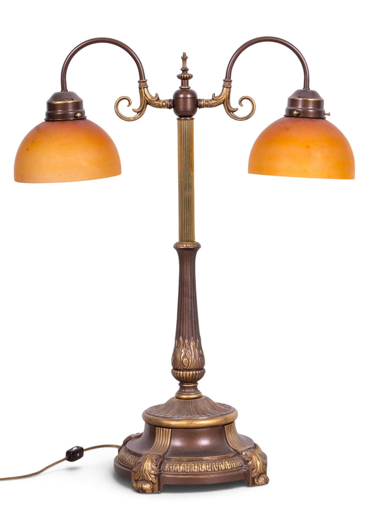 Double Arm Brass Desk Lamp with Amber Shades (1 of 7)