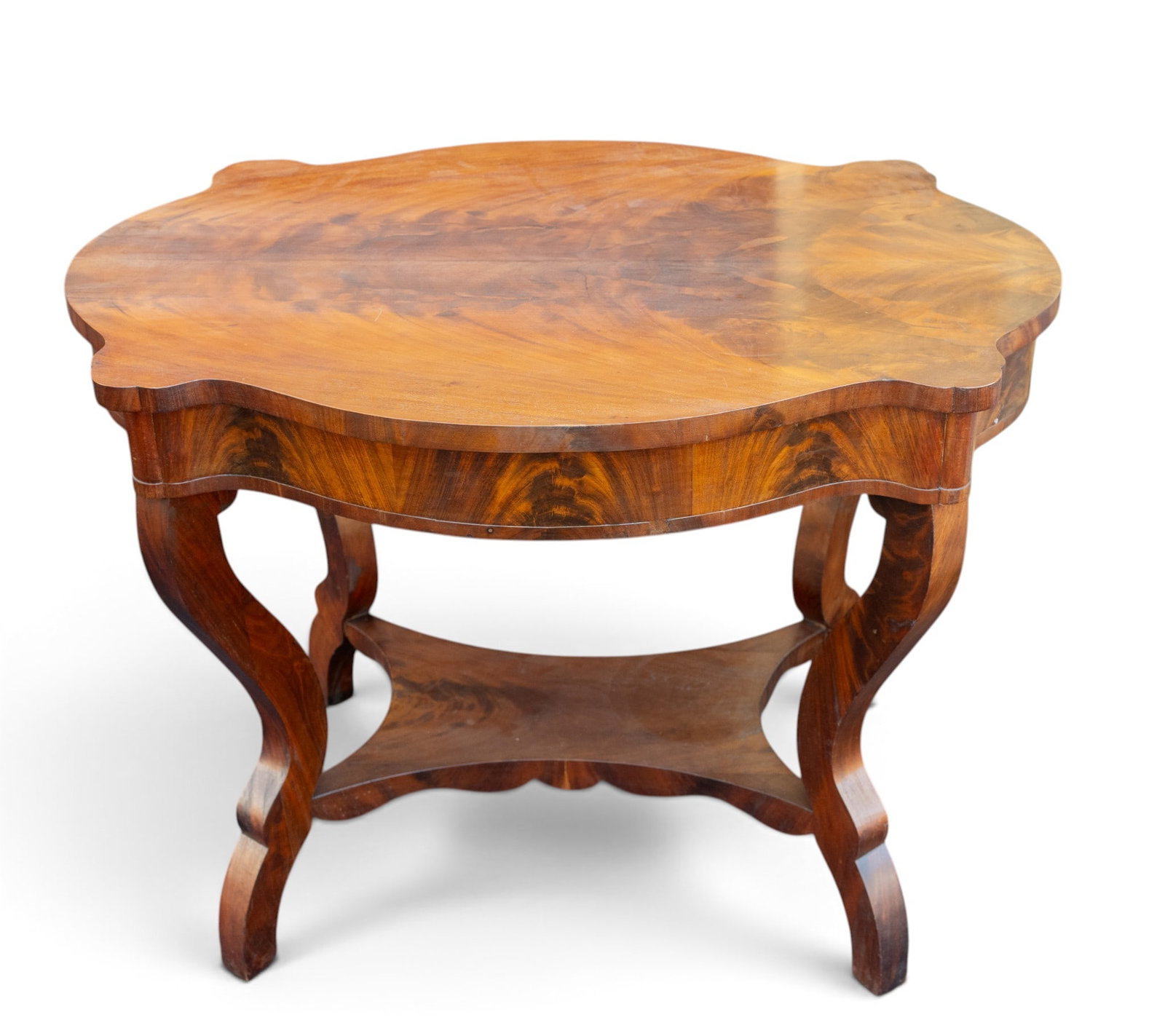 Victorian Walnut Parlor Table: A Victorian walnut parlor table, note some wrinkles/hairlines on the surface, measures approx. 37.5" W x 27.5" Dx 28" H. Special considerations should be made for pick up/shipping.
