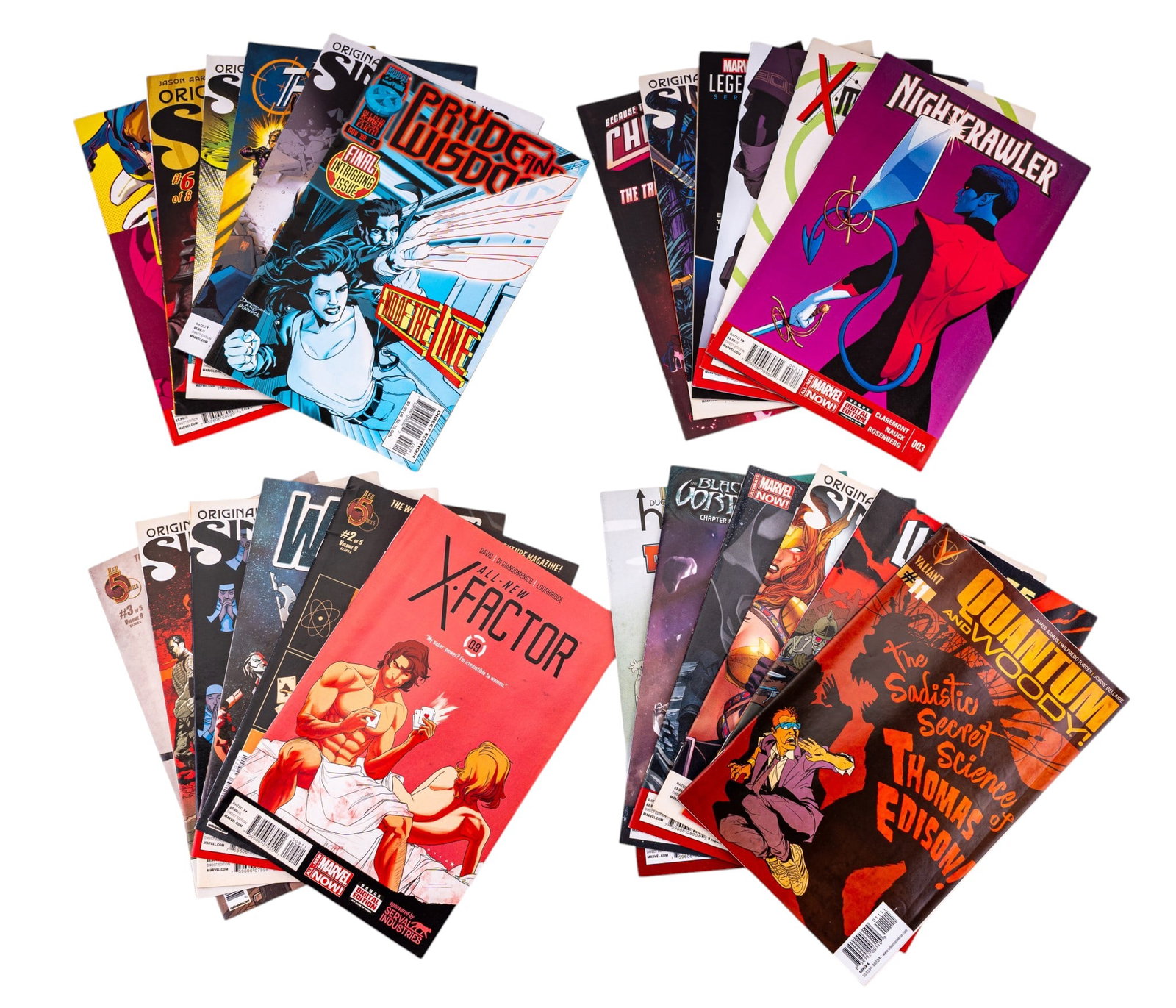 Modern Comic Book Grouping: Collection of approx. 24 modern comic books including Marvel, DC, Dark Horse, Image, and Valliant titles. Features Original Sin, Daredevil, Nova, X-Men, X-Factor, Thunderbolts, Nightcrawler and others