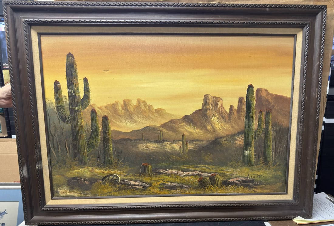 Signed Oil on Canvas Desert Scene, 31" x 43" OD (1 of 4)