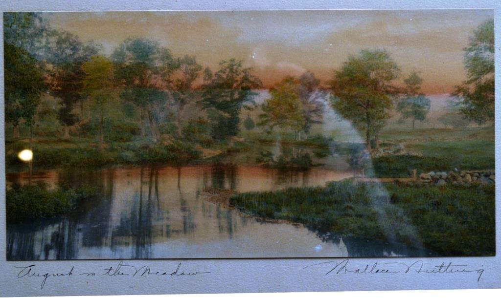 Wallace Nutting Hand Colored Photograph: Wallace Nutting hand colored photograph titled "August in the Meadow" measures 6.5" x 13"