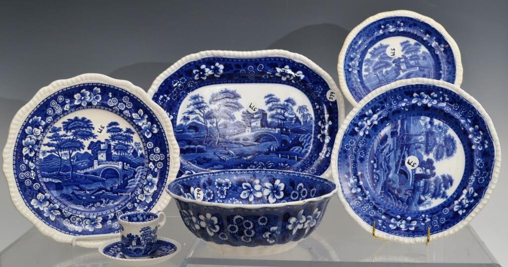 Nice Collection of Copeland Spode's Tower in Blue: Nice collection including; a 13" tray, 10.5" plate, 10" bowl, 9" plate, 7.5" plate, and a cup and saucer, all in the blue and white Copeland Spode's Tower pattern