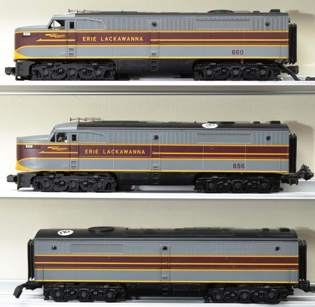 O Scale MTH Erie Lackawanna, model Alco "ABA", Man: MTH Erie Lackawanna, model Alco "ABA", Manufacture number 30–2219 –1 &3, Cab number 856 and 860 with wiring modifications original box(es)