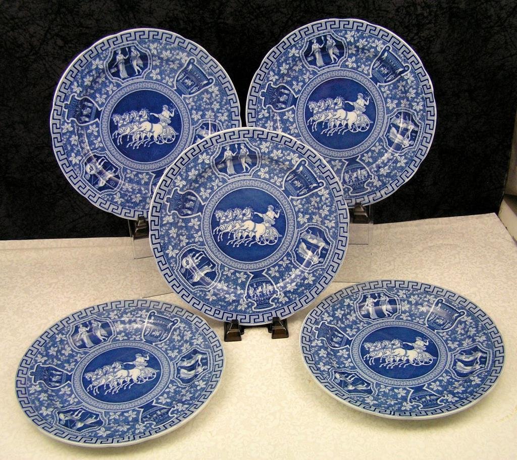 (5) Copeland Spode Greek pattern Blue Transferware: Lot consists of: (5) 10 1/2” blue transferware dinner plates in the Greek pattern