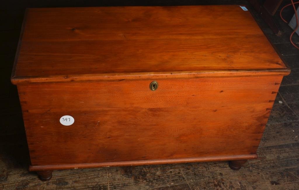 19thC Softwood Blanket Chest With Dovetail Constru: 19thC softwood blanket chest with dovetail construction and interior till, measuring 23" h x 37"w x 18" deep