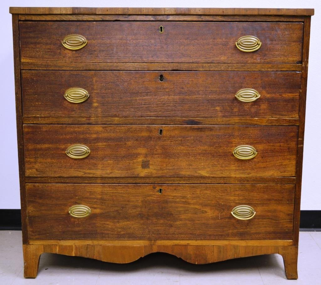 PA Walnut Hepplewhite Chest of Drawers: PA Walnut Hepplewhite chest of drawers standing appx 38.5"h x 40"w x 20.5"d