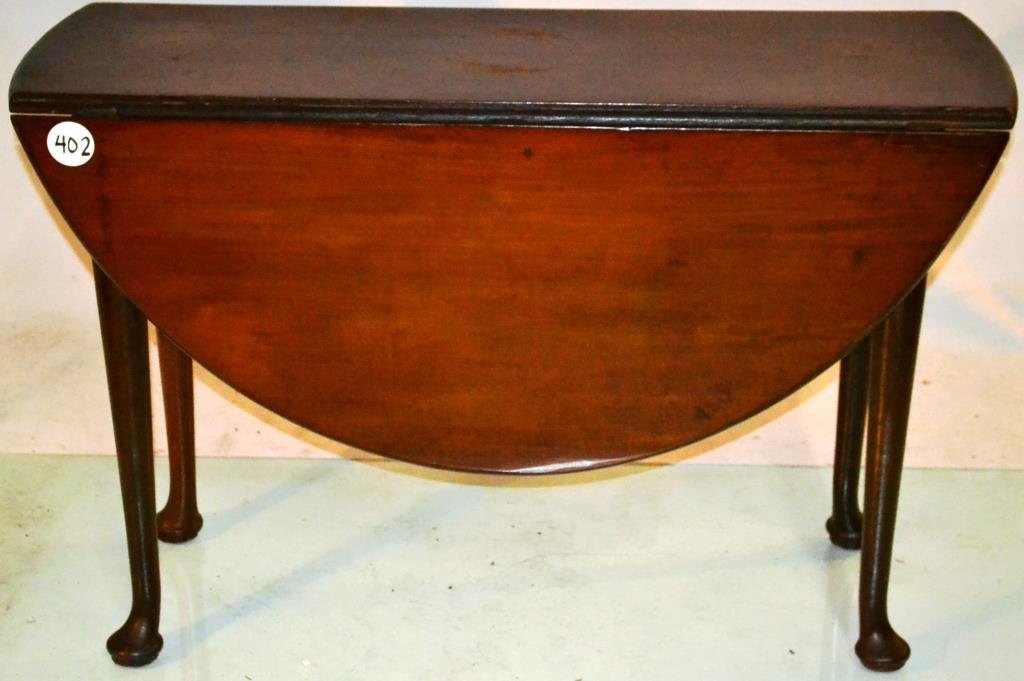 English Queen Anne Virginia Walnut Drop Leaf Table: English Queen Anne drop leaf table in Virginia Walnut with Oak secondary, 29"h x 45"w x 16"d (closed, appx 50" open)