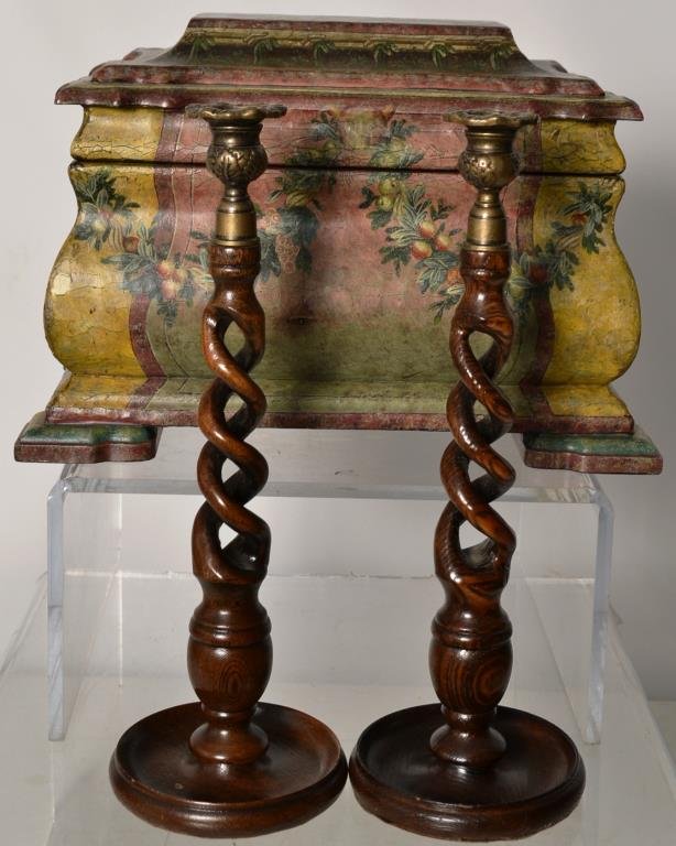 Antique Style Document Box and Candlesticks: Antique style document box and candlesticks
