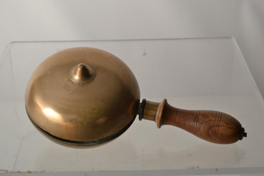 19thC Brass Handheld Schoolbell: 19thC Brass handheld schoolbell, measures 10.5"l