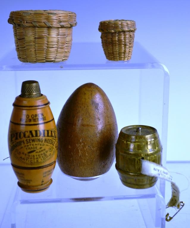 Advertising Sewing Lot: Advertising sewing lot includes; Piccadilly combination sewing needle case, brass figural barrel tape measure, Empire Exhibition in Glasborough 1938, other side reads "We're your brewers, Edinburgh as