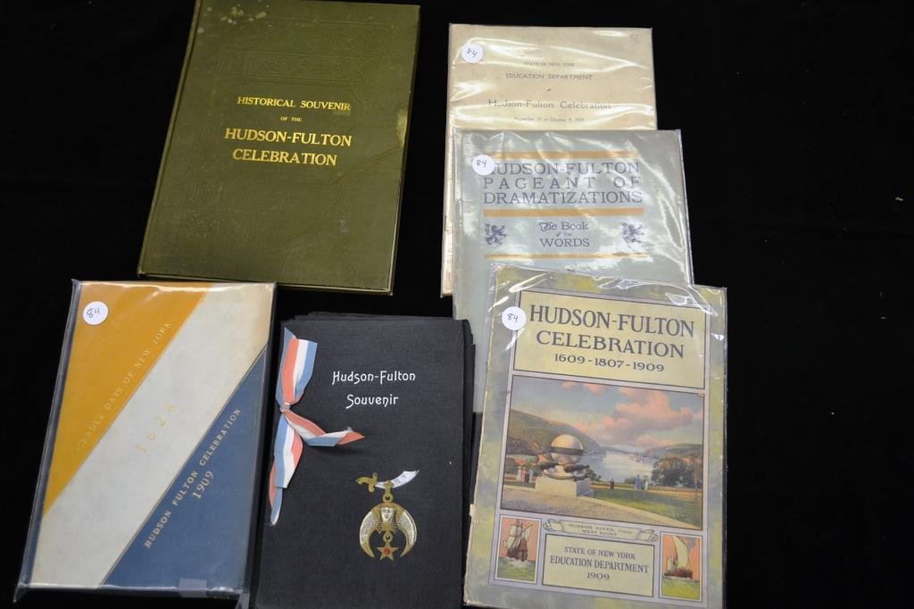 Grouping of Hudson Fulton Celebration 1909: Includes Cradle days of NY 1626, Souvenir Book, 3 Pamphlets, An Official Hudson Fulton Souvenir book.