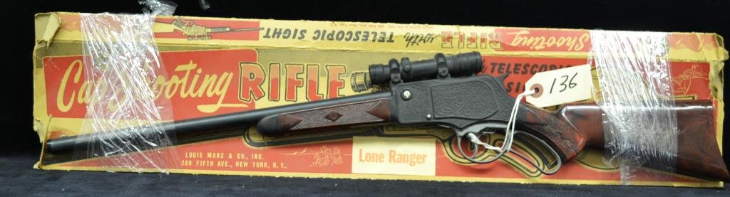 Lone Ranger Cap Shooting Rifle With Telescopic Sig: Lone Ranger cap shooting rifle with telescopic sight, with box
