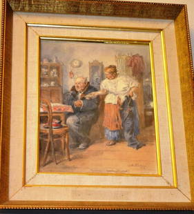 Early 20th C Russian Water Color: Early 20th C Russian water color of a home interior dated 1919, signed (illegible), ID 8 1/2" x 10 1/2"