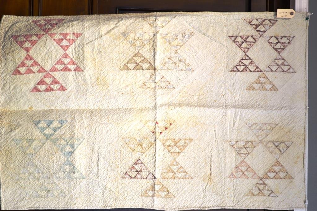 Crib Quilt, 19th Century: Crib quilt with considerable loss, some stains, measures 46" x 30"