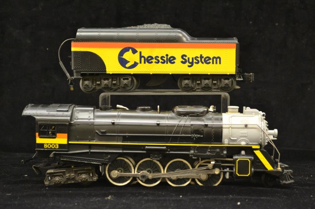 Lionel Chessie Steam Special Engine and Tender: Lionel O Gauge die cast 2-8-4 Berkshire Steam engine and tender, 6-8003 with Chessie featured on the side