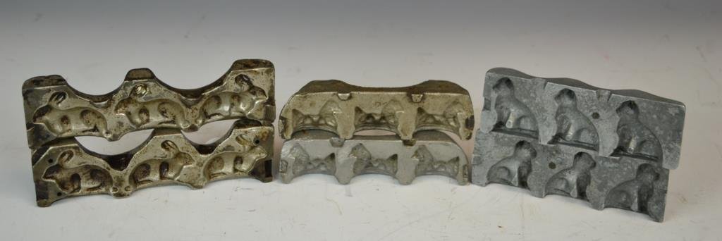Three Clear Toy Candy Molds - Dog, Chicken, and B: Clear Toy candy molds including a dog (#9) a chicken (#278) and a bunny (#17)