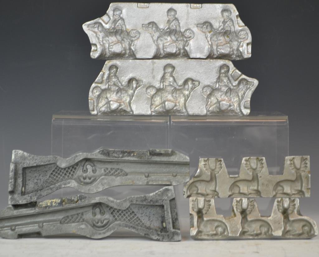 Three Clear Toy Candy Molds-Flint Lock, Boy on Do: Clear Toy candy molds in the form of a Flint Lock (#15), Boy on Dog, and a deer