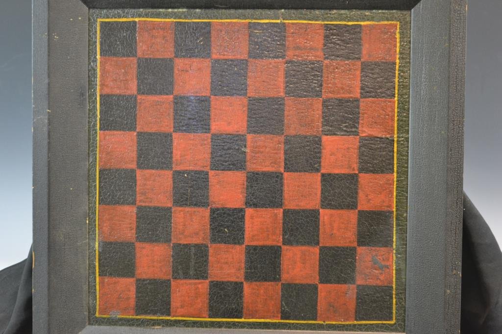 Early Game Board: Early game board, previously sold at Skinner's Auction, measures 17.25" square, in red and black