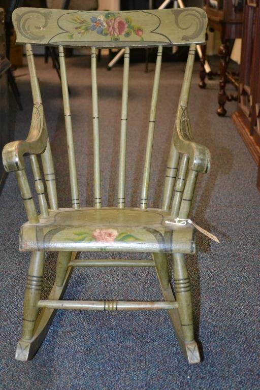 19th C Child's Painted Windsor Rocking Chair: 19th C Child's painted Windsor child's rocking chair stands 25.5"H