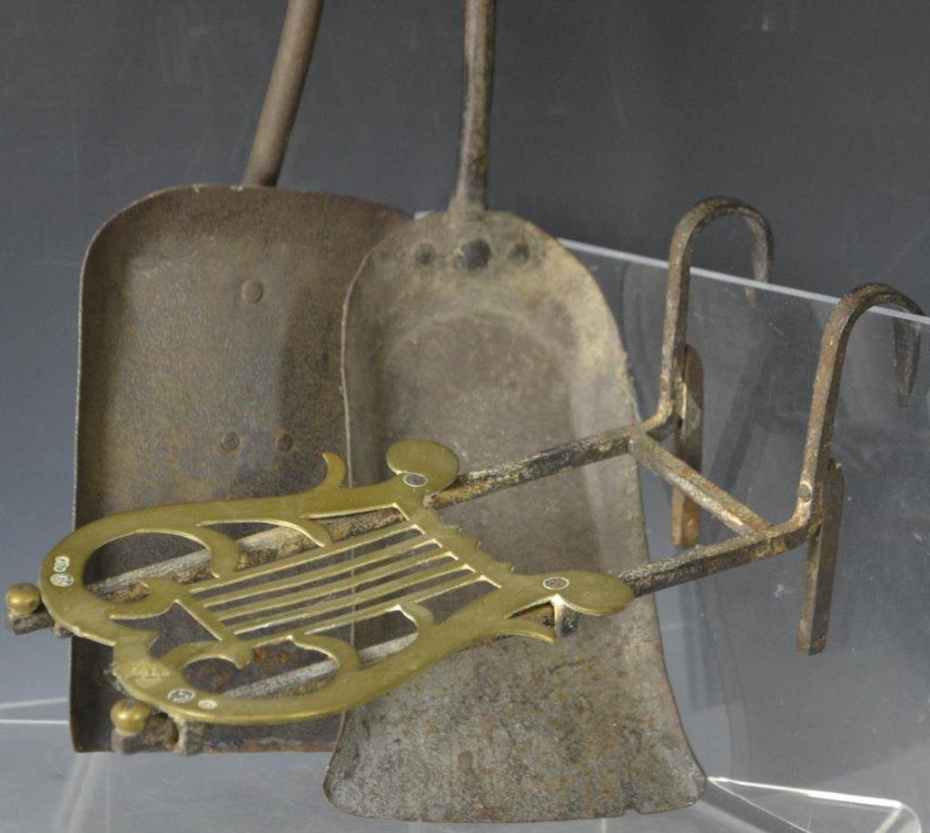 Adam's Gate Trivet and Two Fireplace Tools: An Adam's grate trivet and two fireplace tools