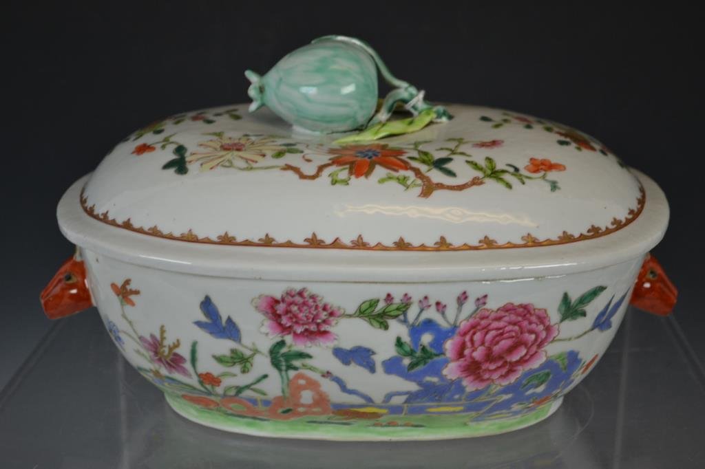 1760's Chinese Export Tureen: 1760's Chinese Export lidded tureen, measures 13" long (including handles)