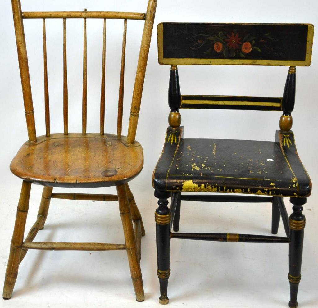 Two Antique Side Chairs: Two antique side chairs including a painted fancy chair and a Windsor chair