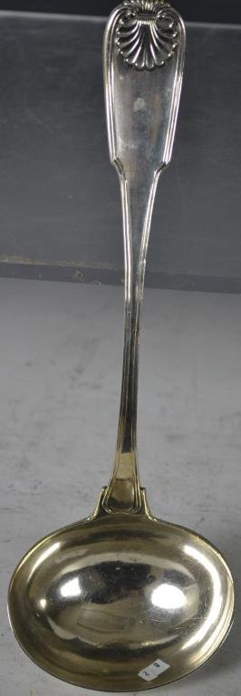 13" Coin Silver Ladle: 13" coin silver ladle in the Fiddle Thread and Shell pattern by Edward Lownes 13"l