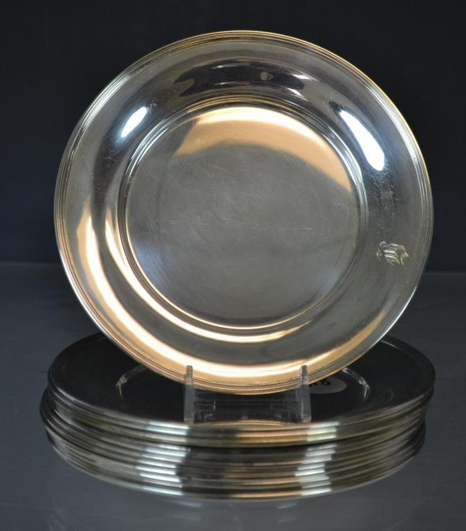 Twelve Sterling Silver Bread Plates: Twelve 6.25" sterling silver bread plates by Steiff