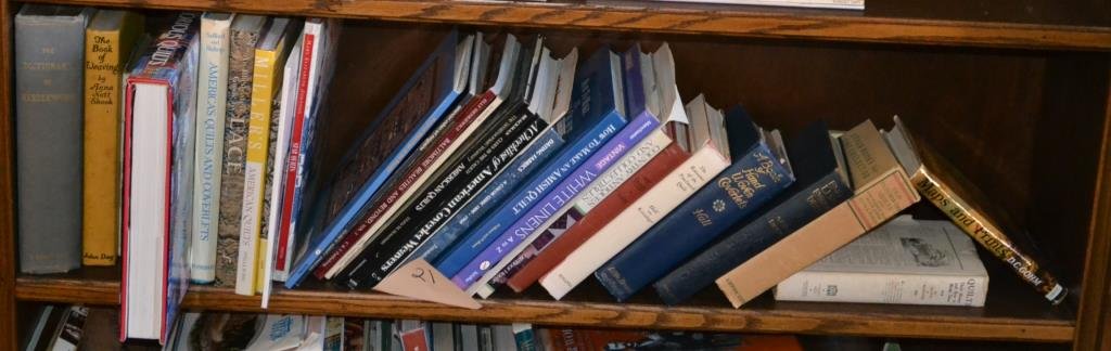 Collection of Antique Textile Reference Books From the: Collection of 28 Antique Textile books from the Estate of Mary (Berg) Pentin including; "The Dictionary of Needlework" by Gill, "American Glorious Quilts" by Lane, "American Quilts and Coverlets" by B