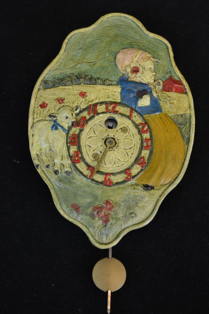Lux Clock Mfg. "Mary Had a Little Lamb" Pendulette: Lux "Mary Had a Little Lamb" pendulette; new front, but old hands and movement - measures appx 7.75"H (including Bob)