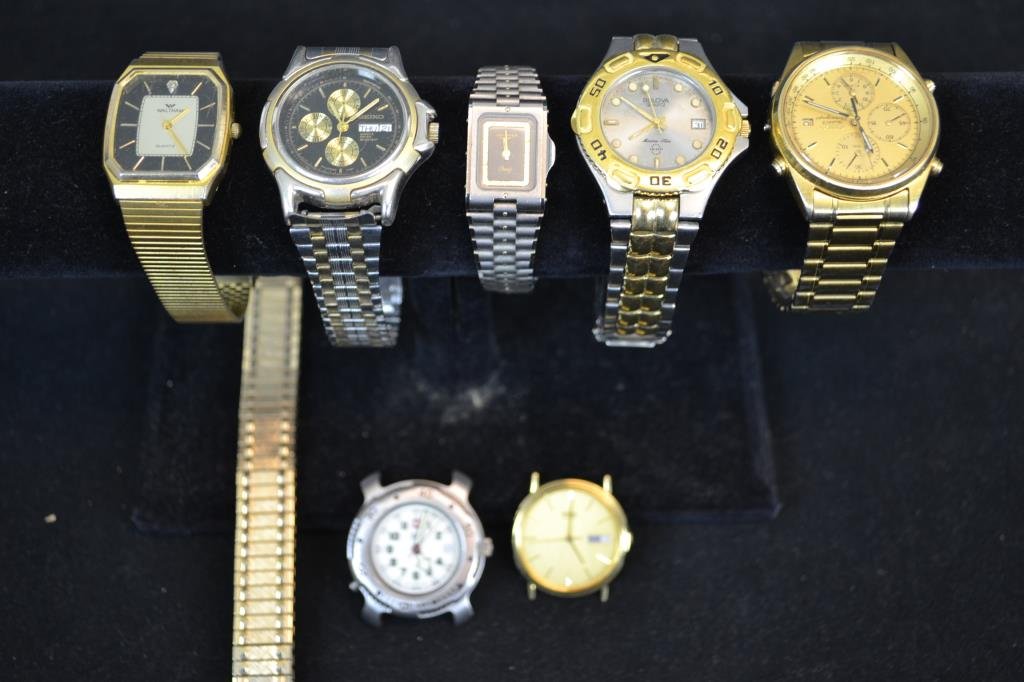 Men's and Ladies Watches: Assorted men's and ladies wrist watches including; Seiko, Chronographer, Waltham, Seiko Quartz, Bolva Marine Star, Swiss Army, and Logines