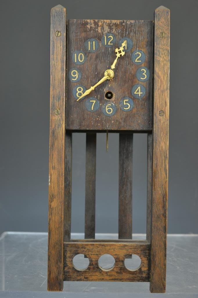 New Haven Small Mission Oak Clock: New Haven small mission Oak clock standing 13.25"H