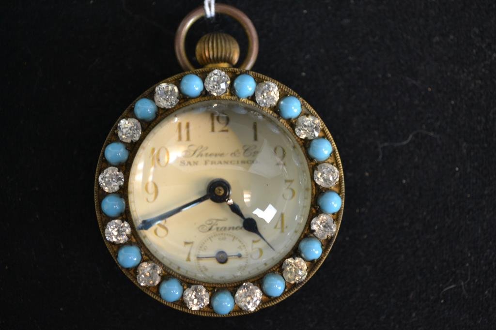 Long Wind and Skeletonized Watches: Two pocket watches including; a Waterbury Long Wind, case base metal, open face, not working, and a New England Watch Company, skeletonized, duplex escapement, case base metal, open face, display back