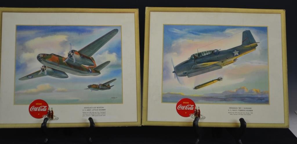 1944 Coca Cola Military Plane Series: Boston and: WW2 Coca Cola Military Plane Series; two prints including: Douglas A-20 Boston, and the Grumman TBF-1 Avenger