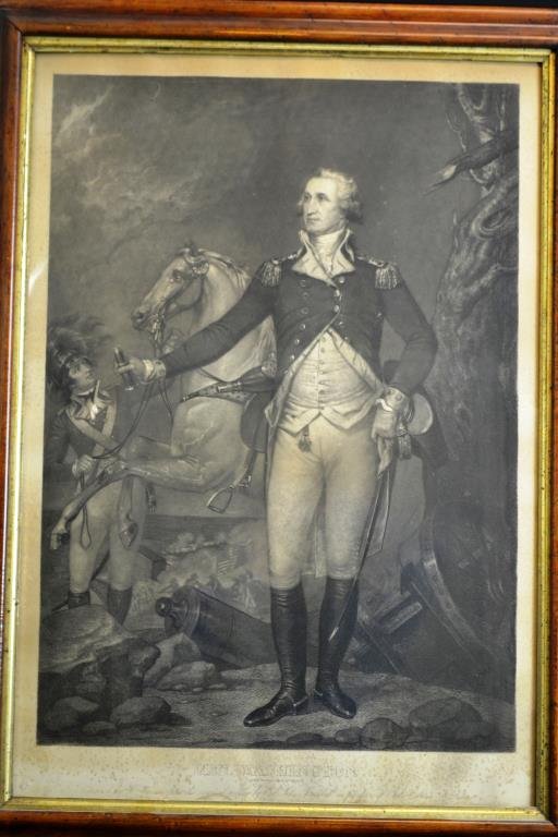 Large 1845 Print of General Washington at Trenton: 1845 Print of General Washington at Trenton 1845 Print: â€œGEN. WASHINGTON ON THE BATTLE FIELD AT TRENTON,â€ Engraved by W. Warner after a painting by Trumbull, Published by William Smith, Phil