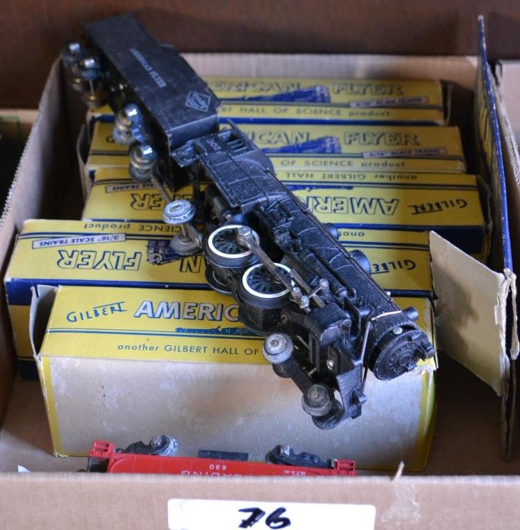 American Flyer Steam Engine #302 and Tender: Engine is #302, with various cars in their original boxes