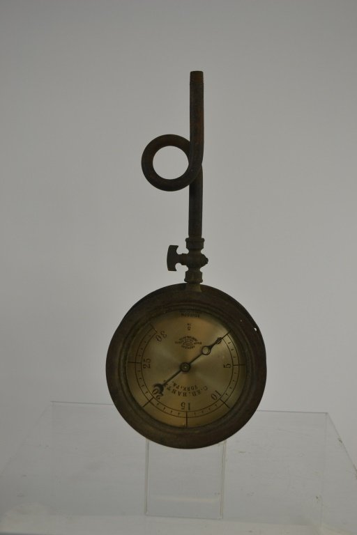 Bourdon Steam Gauge Marked C. Ed Hantz: Early 20th C Bourdon Steam Gauge by the American Steam Gauge and Valve Mfg Co of Boston Mass, made for C. Ed Hantz (of York, Pennsylvania) Came from 266 E. Market Street, the Living Estate