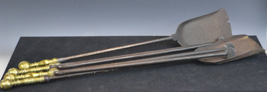 Two Sets of Early 19th C Fireplace Tools: Two Sets of early 19th C Fireplace Tools consisting of a shovel and tongs in each set