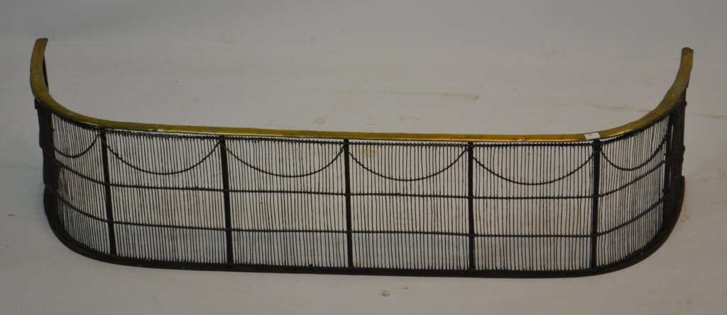 Late 18th C Brass and Wire Fireplace Fender: Late 18th C Brass and Wire fireplace fender, measuring 8"H x37" W