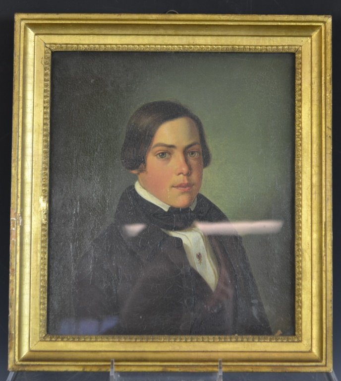 Portrait of a Young Man: Oil on canvas of a portrati of a young man, name of Bornemann, painting under glass, signed & dated LR Otto 1845 , measures 8.5" x 10" ID