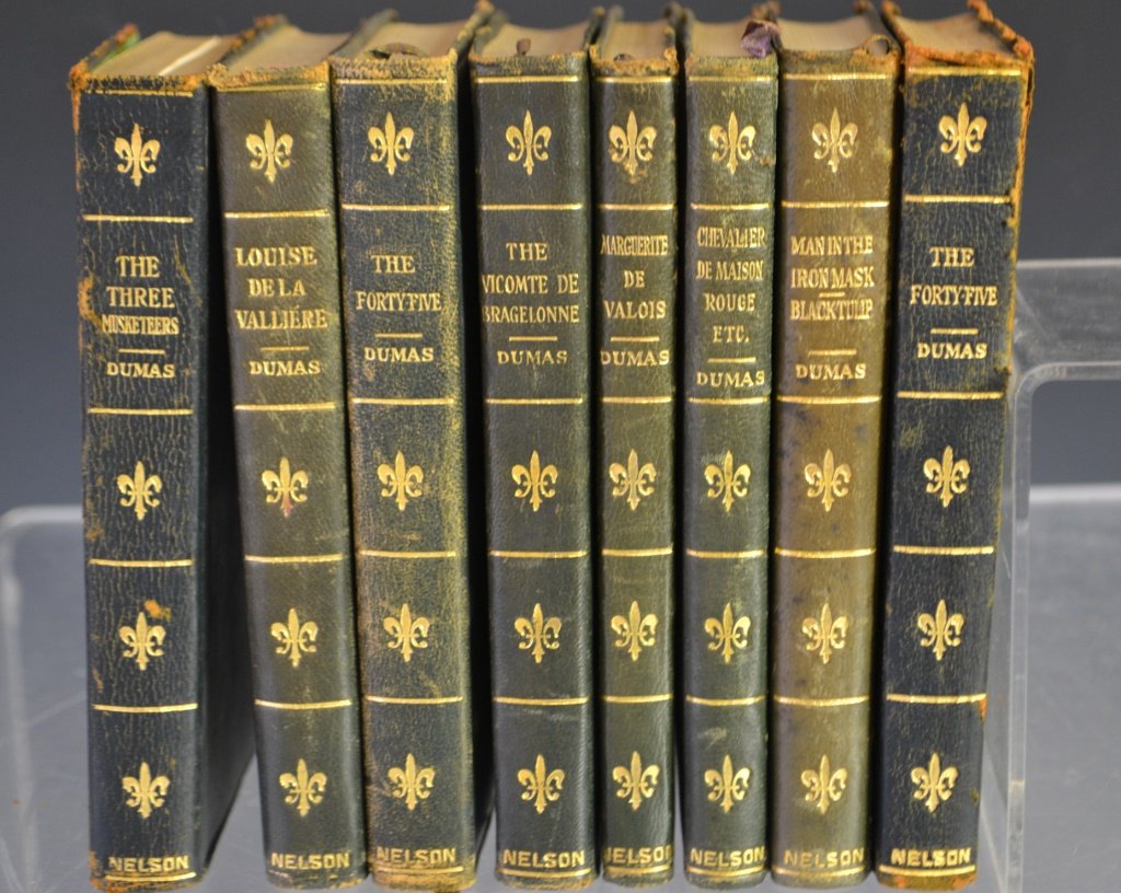 Alexandre Dumas Leather Bound Books: Alexandre Dumas Leather Bound Books including The Three Musketeers, Louise De LA Valliere, The Fortyfive, Thw victome De Braaelonne, Marguerite, De Valious, Chevalier De Maison, Man in the Iron Mask,