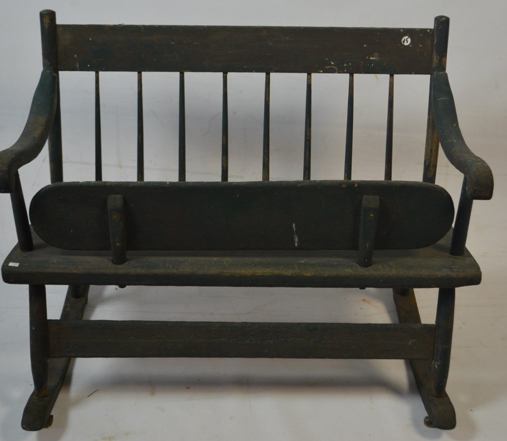Green Painted Windsor Nursery Rocker with 8 spindl: 36" green painted Windsor nursery rocker with 8 spindles