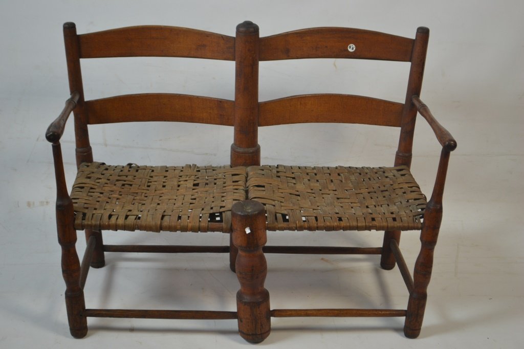 19th C Ladder Back Windsor Child's Settee (1 of 3)