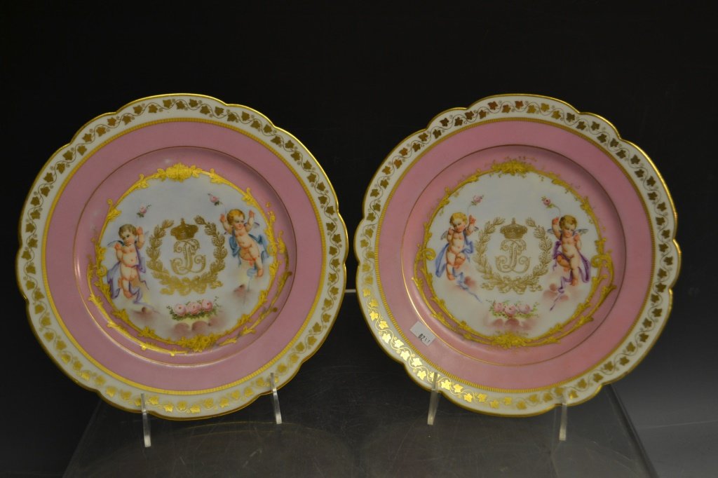 Pair of Mid 19th C Plates w/ Chariubs & Royal Mono (1 of 1)