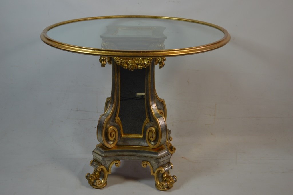 Glass Top Table over Gilt and Mirrored Base (1 of 3)
