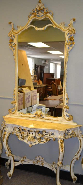 French Style Entrance Table & Mirror (1 of 1)