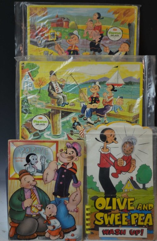 Grouping Of Popeye Puzzles and Books: Grouping Of Popeye Puzzles and Books including; 2 11x14 puzzles, coloring books, and children's books